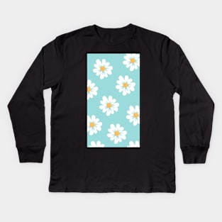 Mint Green Daisy Design Kids Long Sleeve T-Shirt